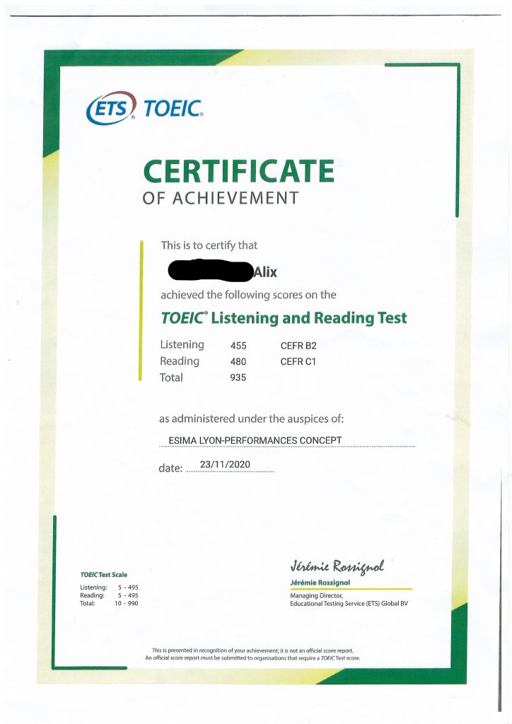 Alix Résultat TOEIC